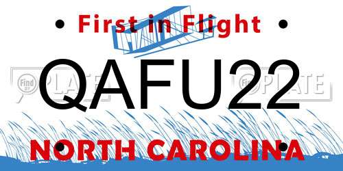 QAFU22 North Carolina License Plate