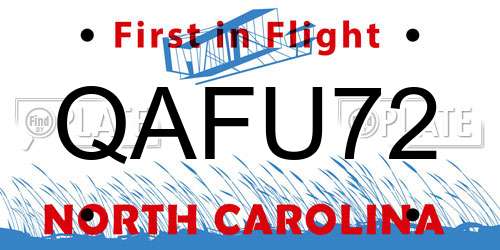 QAFU72 North Carolina License Plate