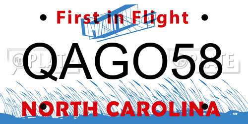 QAGO58 North Carolina License Plate