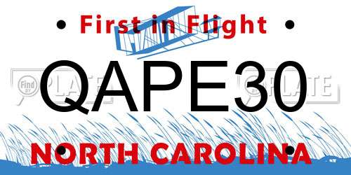 QAPE30 North Carolina License Plate