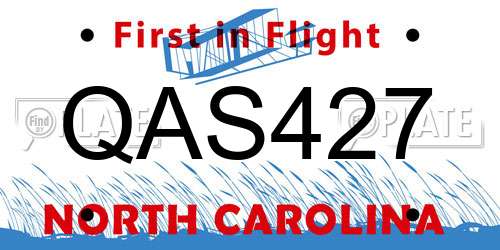 QAS427 North Carolina License Plate