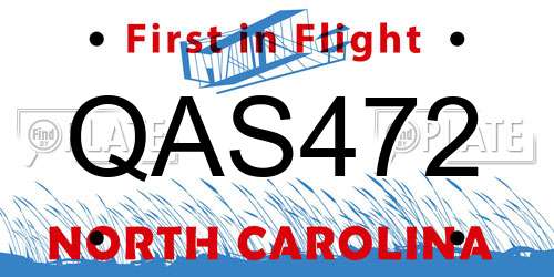 QAS472 North Carolina License Plate