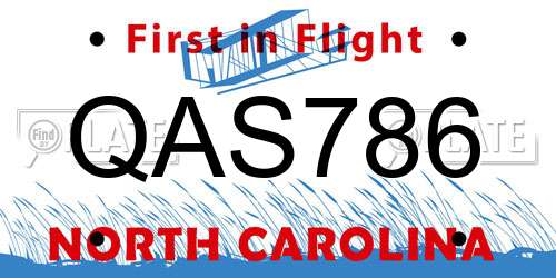 QAS786 North Carolina License Plate