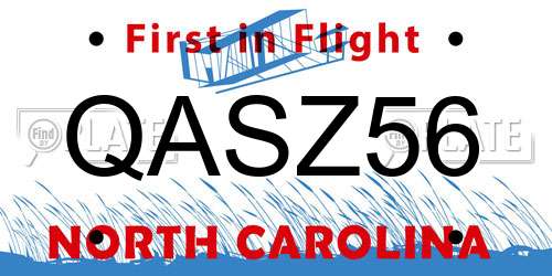 QASZ56 North Carolina License Plate