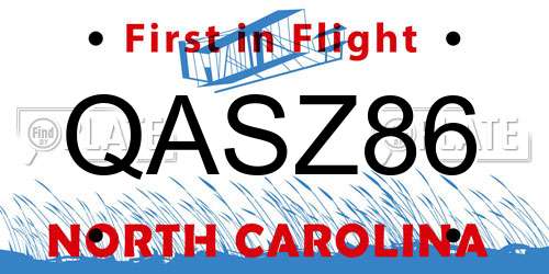 QASZ86 North Carolina License Plate