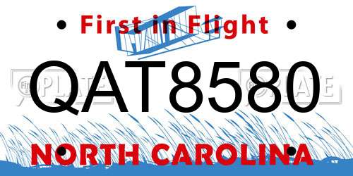 QAT8580 North Carolina License Plate