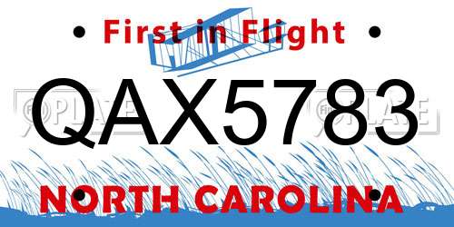 QAX5783 North Carolina License Plate