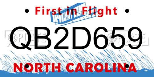 QB2D659 North Carolina License Plate
