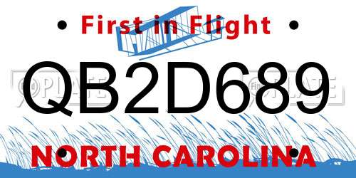 QB2D689 North Carolina License Plate