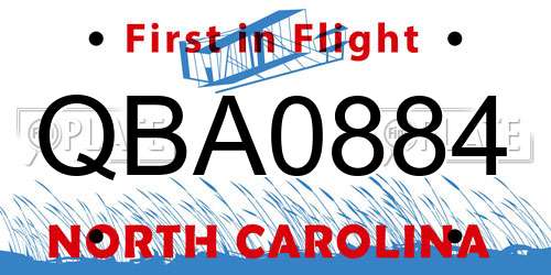 QBA0884 North Carolina License Plate