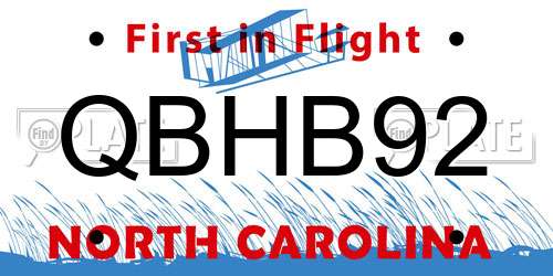 QBHB92 North Carolina License Plate