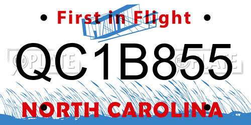QC1B855 North Carolina License Plate