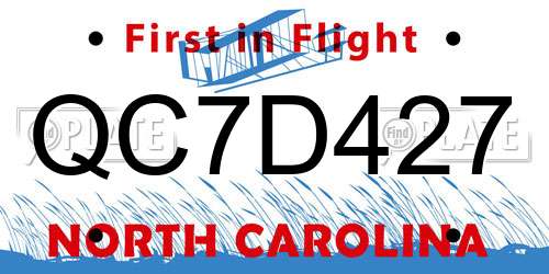 QC7D427 North Carolina License Plate