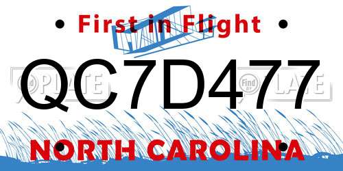 QC7D477 North Carolina License Plate