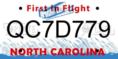 QC7D779 North Carolina License Plate