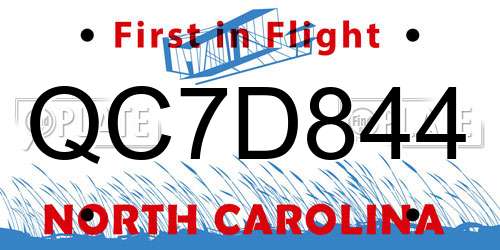 QC7D844 North Carolina License Plate