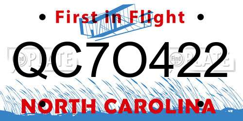 QC7O422 North Carolina License Plate