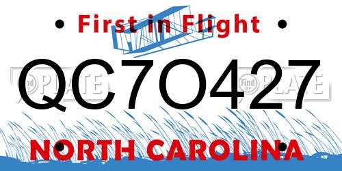 QC7O427 North Carolina License Plate