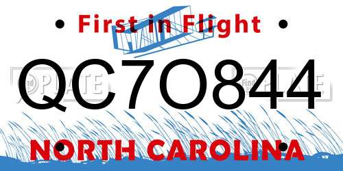QC7O844 North Carolina License Plate
