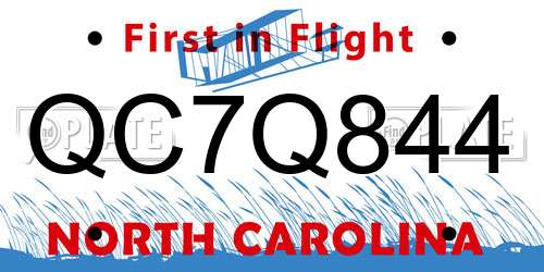 QC7Q844 North Carolina License Plate