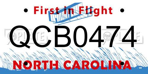 QCB0474 North Carolina License Plate