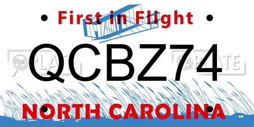 QCBZ74 North Carolina License Plate