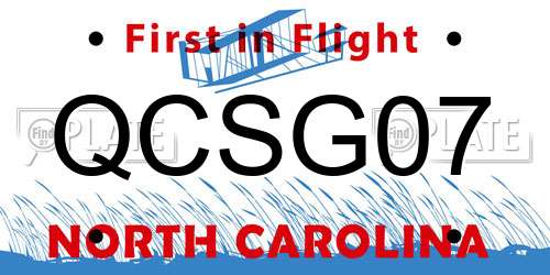 QCSG07 North Carolina License Plate