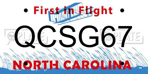 QCSG67 North Carolina License Plate