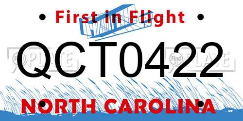 QCT0422 North Carolina License Plate