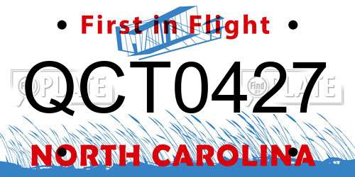 QCT0427 North Carolina License Plate
