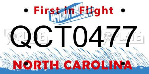 QCT0477 North Carolina License Plate