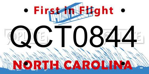 QCT0844 North Carolina License Plate