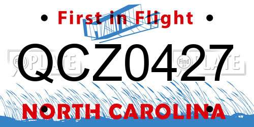 QCZ0427 North Carolina License Plate