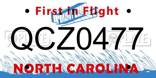 QCZ0477 North Carolina License Plate
