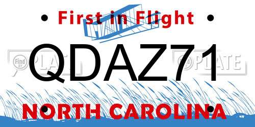 QDAZ71 North Carolina License Plate