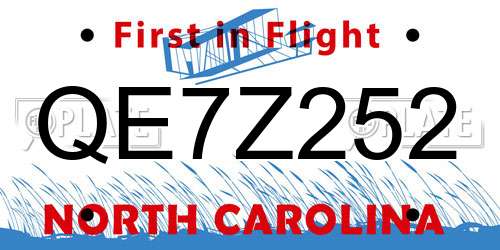 QE7Z252 North Carolina License Plate