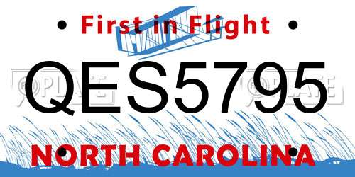 QES5795 North Carolina License Plate