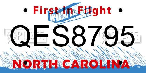 QES8795 North Carolina License Plate