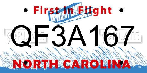 QF3A167 North Carolina License Plate
