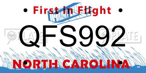 QFS992 North Carolina License Plate