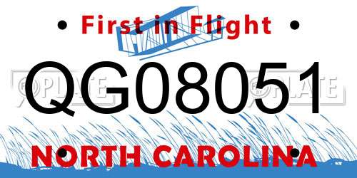 QG08051 North Carolina License Plate