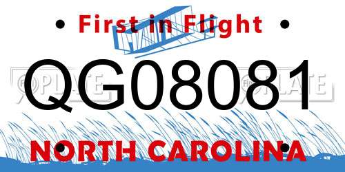 QG08081 North Carolina License Plate