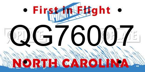 QG76007 North Carolina License Plate