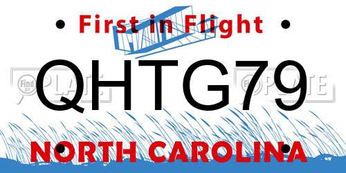 QHTG79 North Carolina License Plate