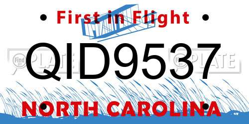 QID9537 North Carolina License Plate