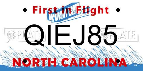 QIEJ85 North Carolina License Plate