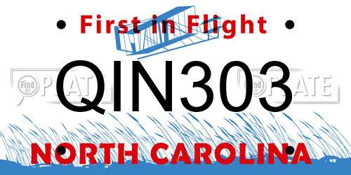 QIN303 North Carolina License Plate