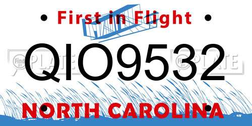QIO9532 North Carolina License Plate