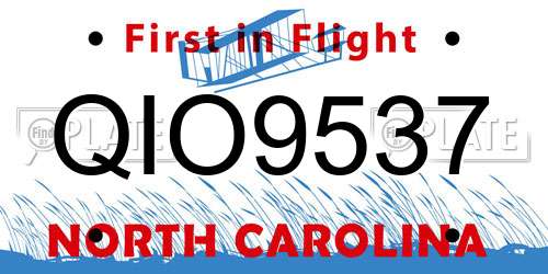QIO9537 North Carolina License Plate
