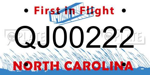 QJ00222 North Carolina License Plate